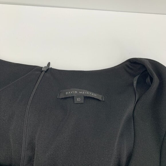 David Meister black shift dress puffed elbow sleeves crepe square neck modest 10 - Picture 4 of 4